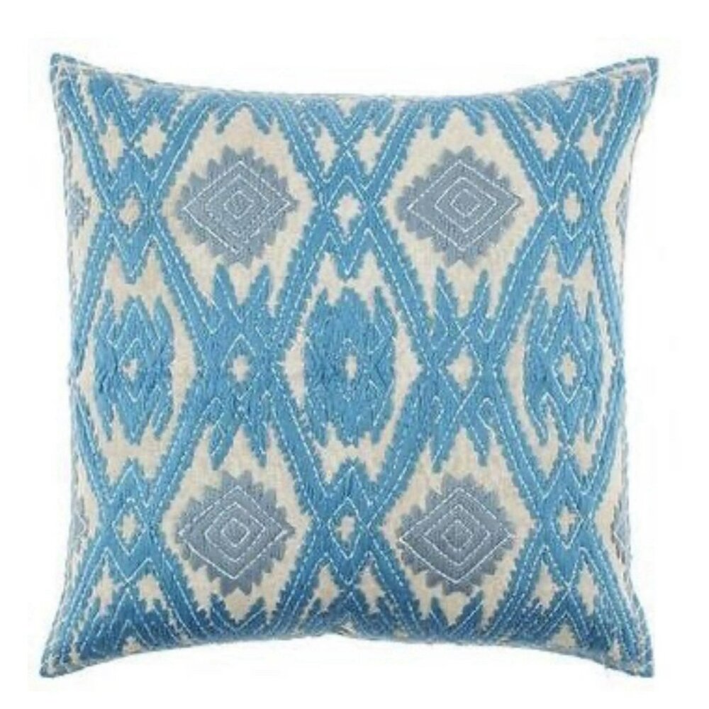 John Robshaw Textiles 100% Linen Ikat Woven Blue 19”x19” Pillow Cover No Insert